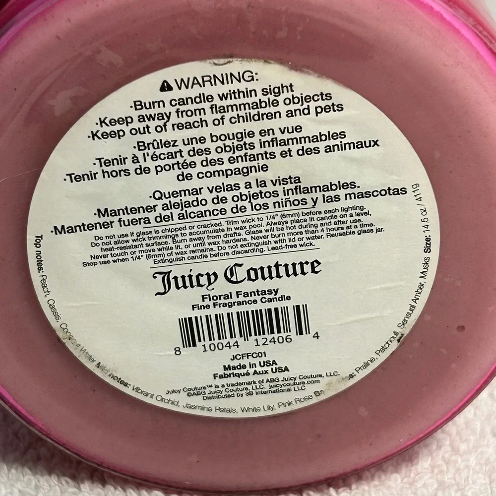 Juicy Couture Floral Fantasy 3-Wick Scented Candle 15 oz Pink Gold Lid JCFFC01